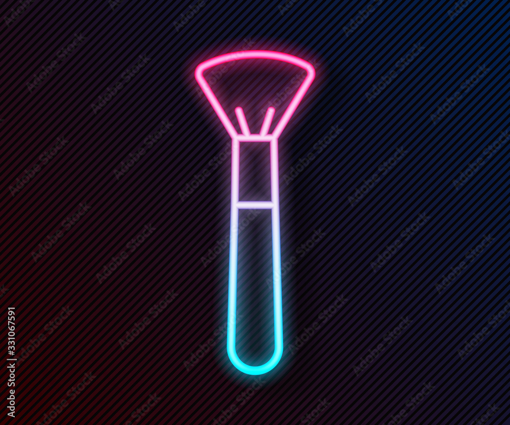 Glowing neon line Makeup brush icon isolated on black background. Vector Illustration