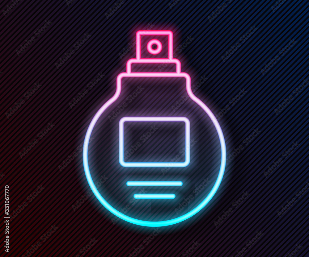 Glowing neon line Perfume icon isolated on black background. Vector Illustration