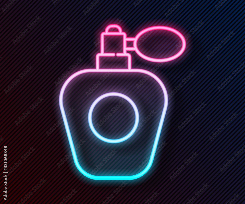 Glowing neon line Perfume icon isolated on black background. Vector Illustration