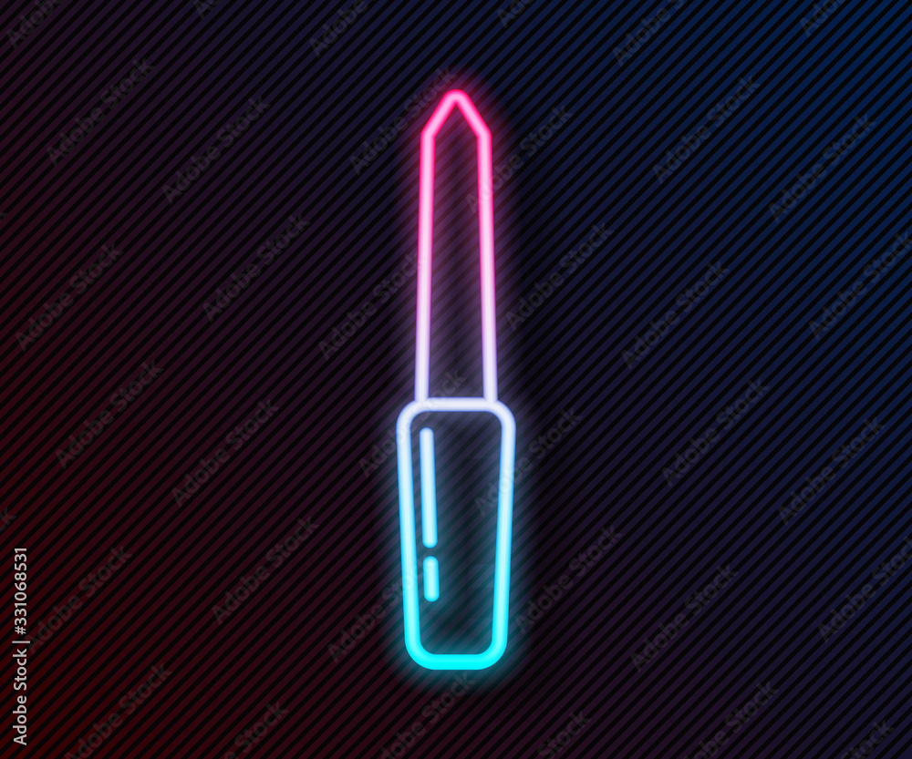 Glowing neon line Nail file icon isolated on black background. Manicure tool. Vector Illustration