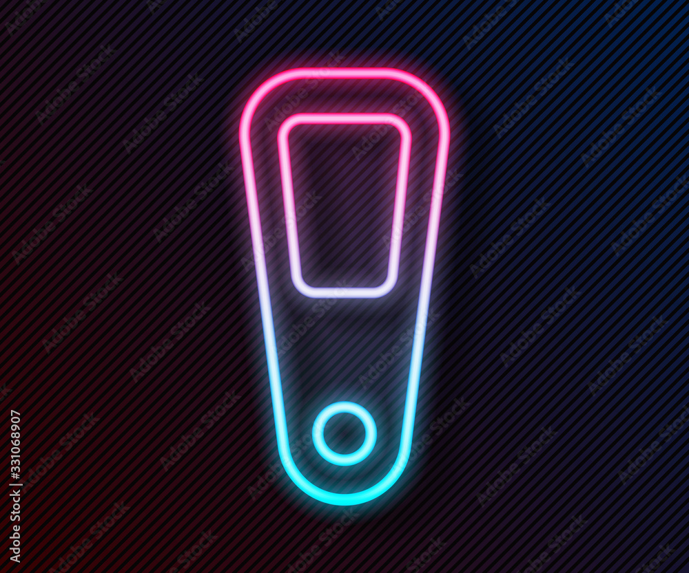 Glowing neon line Hand mirror icon isolated on black background. Vector Illustration