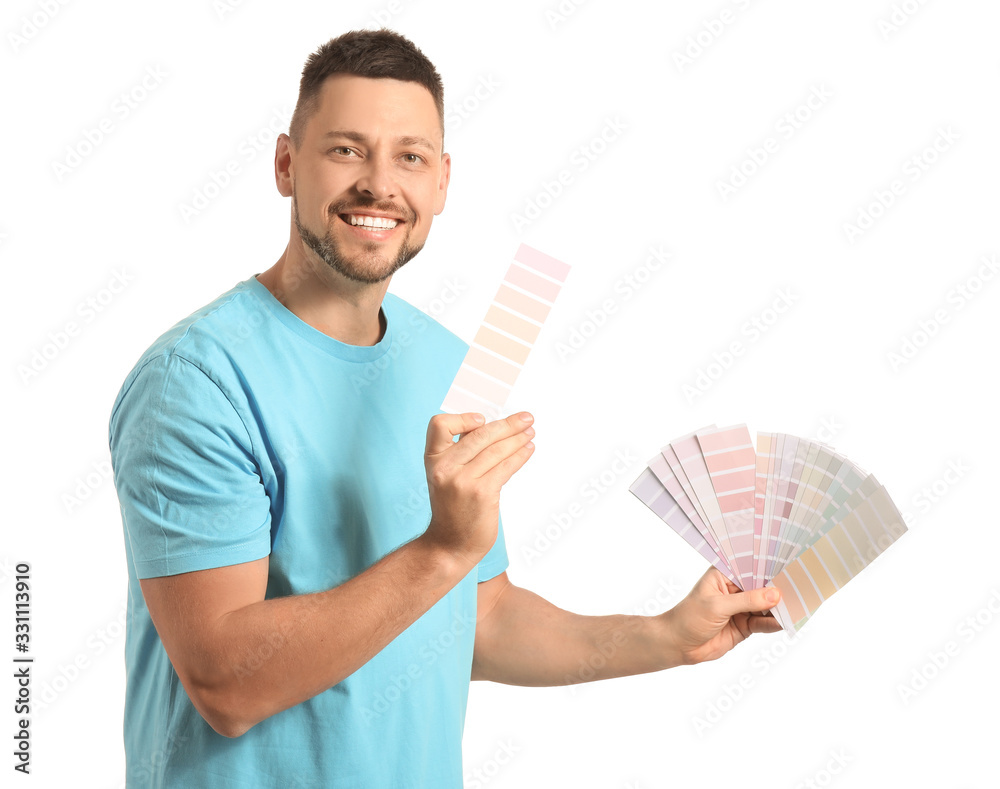 Man with color palettes on white background