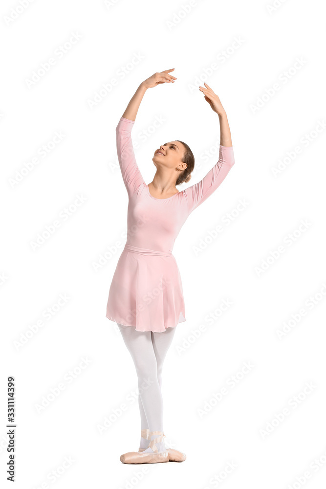 Beautiful young ballerina on white background