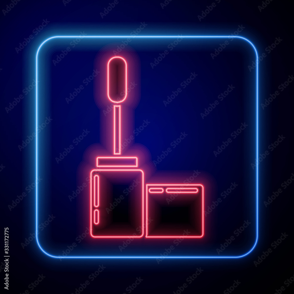 Glowing neon Mascara brush icon isolated on blue background. Vector Illustration