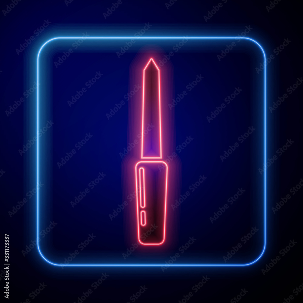 Glowing neon Nail file icon isolated on blue background. Manicure tool. Vector Illustration