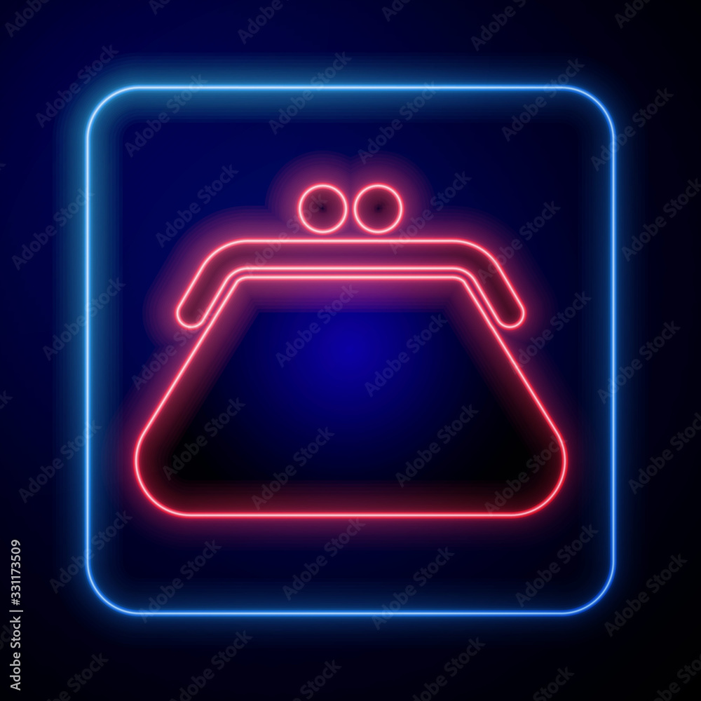 Glowing neon Clutch bag icon isolated on blue background. Women clutch purse. Vector Illustration