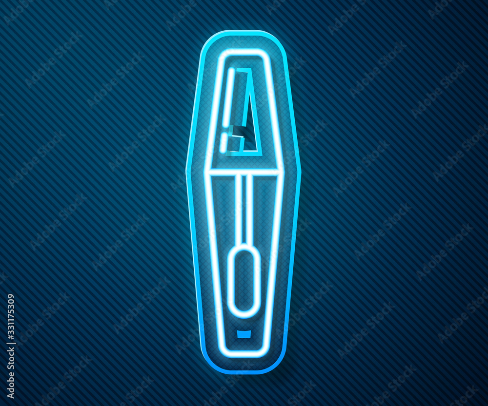 Glowing neon line Mascara brush icon isolated on blue background. Vector Illustration