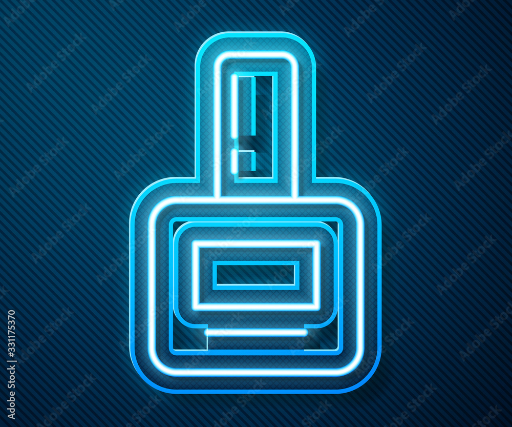 Glowing neon line Nail polish bottle icon isolated on blue background. Vector Illustration