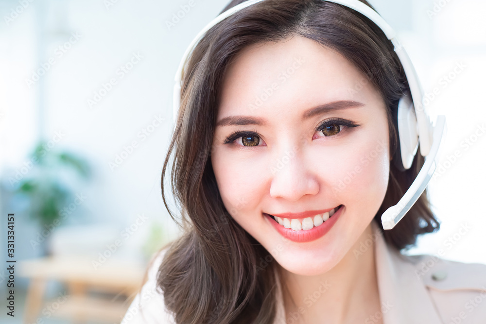 woman wear headphone and microphone