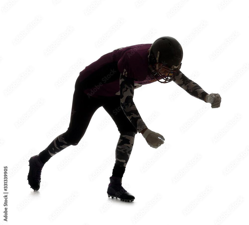 Silhouette of American football player on white background