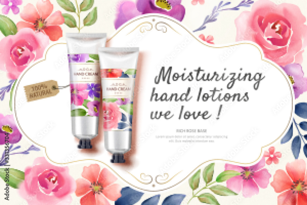 Watercolor floral hand cream ads