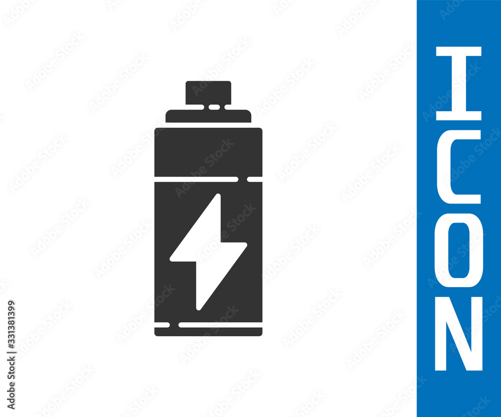 Grey Battery icon isolated on white background. Lightning bolt symbol. Vector Illustration