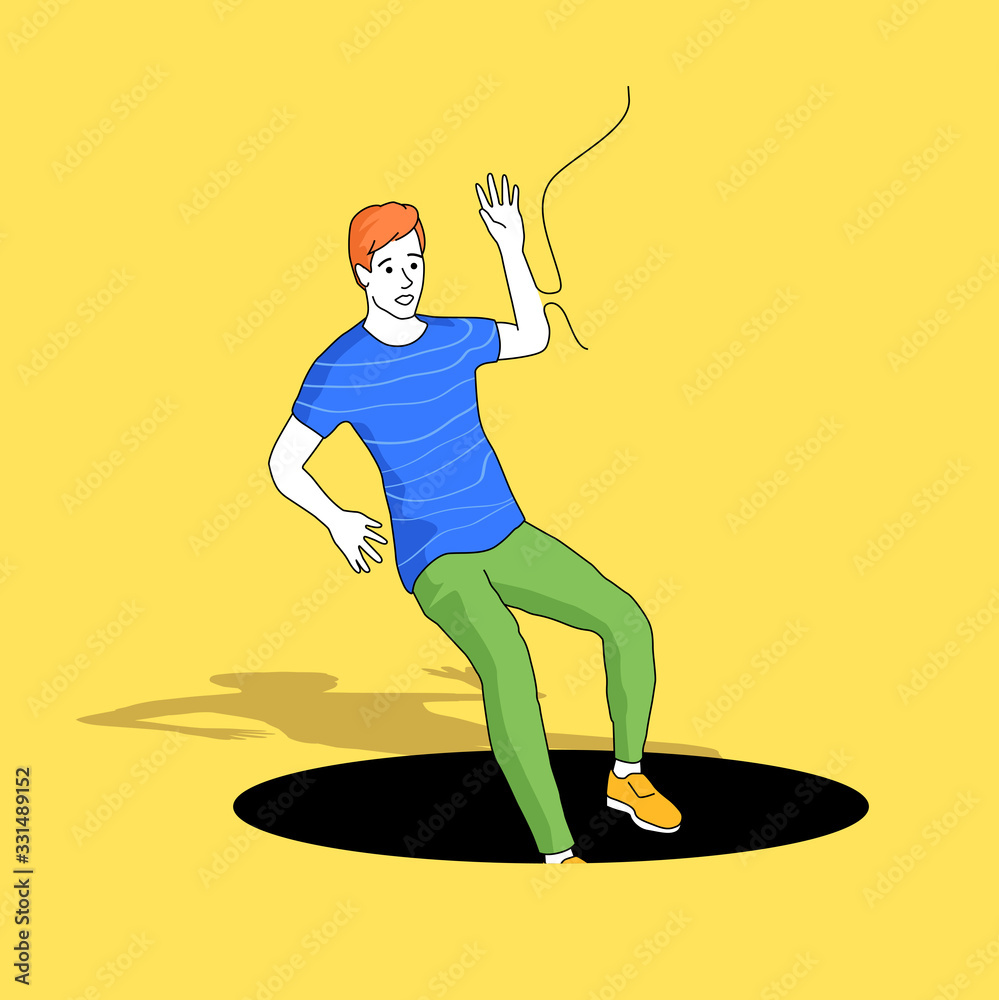 A man falls into a hole in the ground. People concept vector illustration