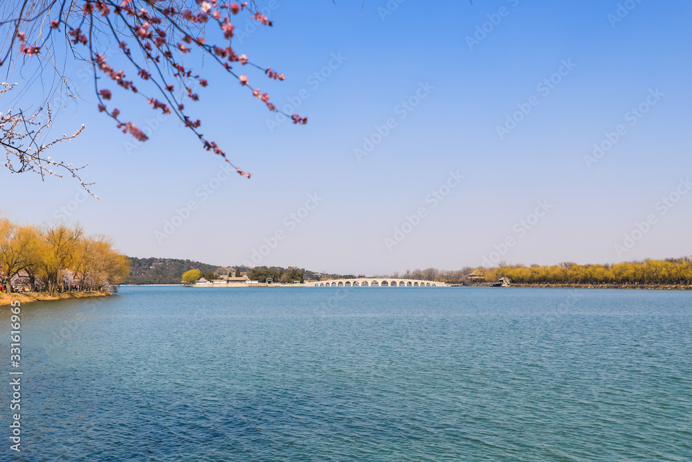 Seventeen-hole bridge in the Summer Palace in Beijing, China. Spring in Beijing Summer Palace