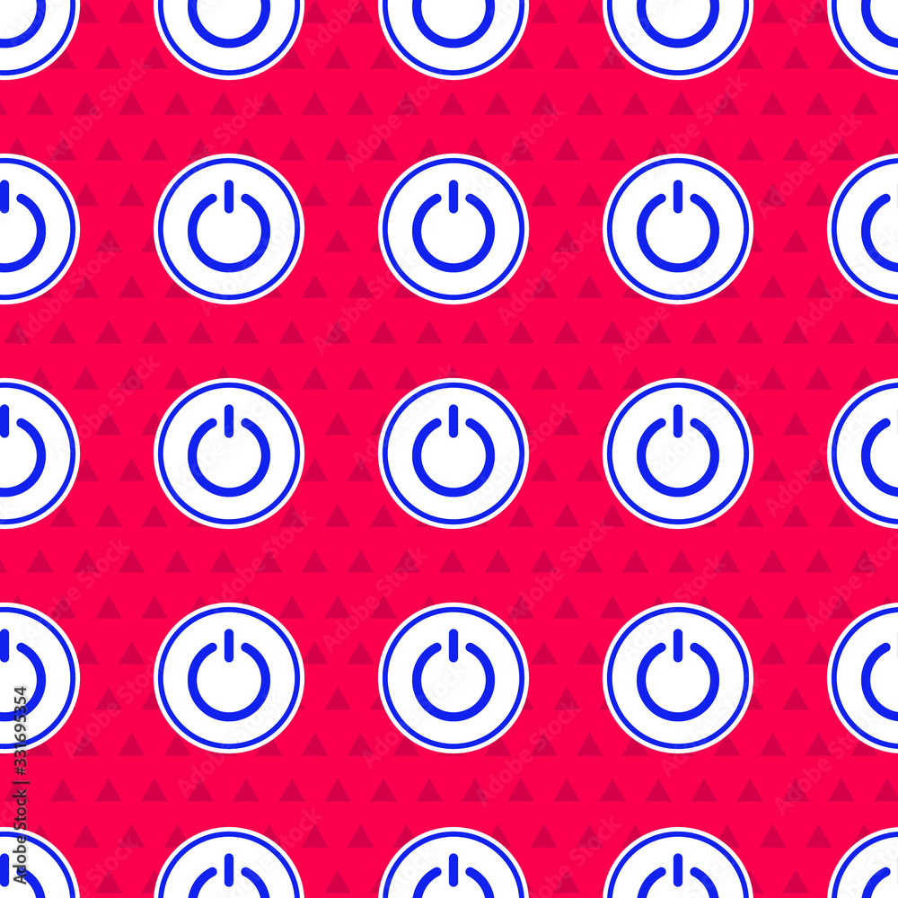 Blue Power button icon isolated seamless pattern on red background. Start sign. Vector Illustration