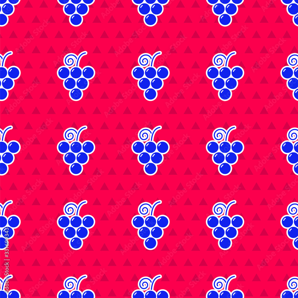 Blue Grape fruit icon isolated seamless pattern on red background. Vector Illustration