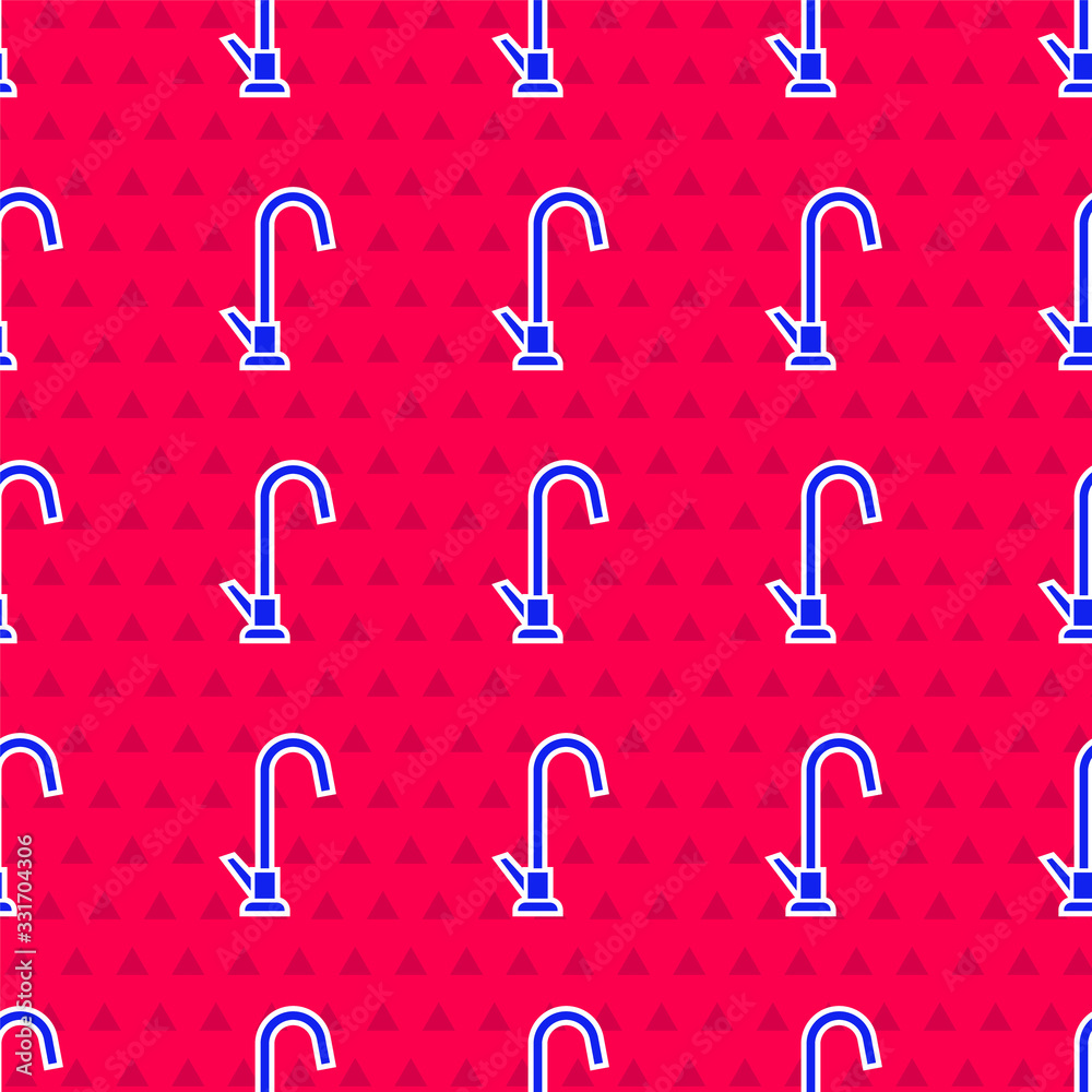 Blue Water tap icon isolated seamless pattern on red background. Vector Illustration