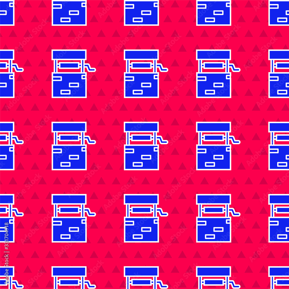 Blue Well icon isolated seamless pattern on red background. Vector Illustration