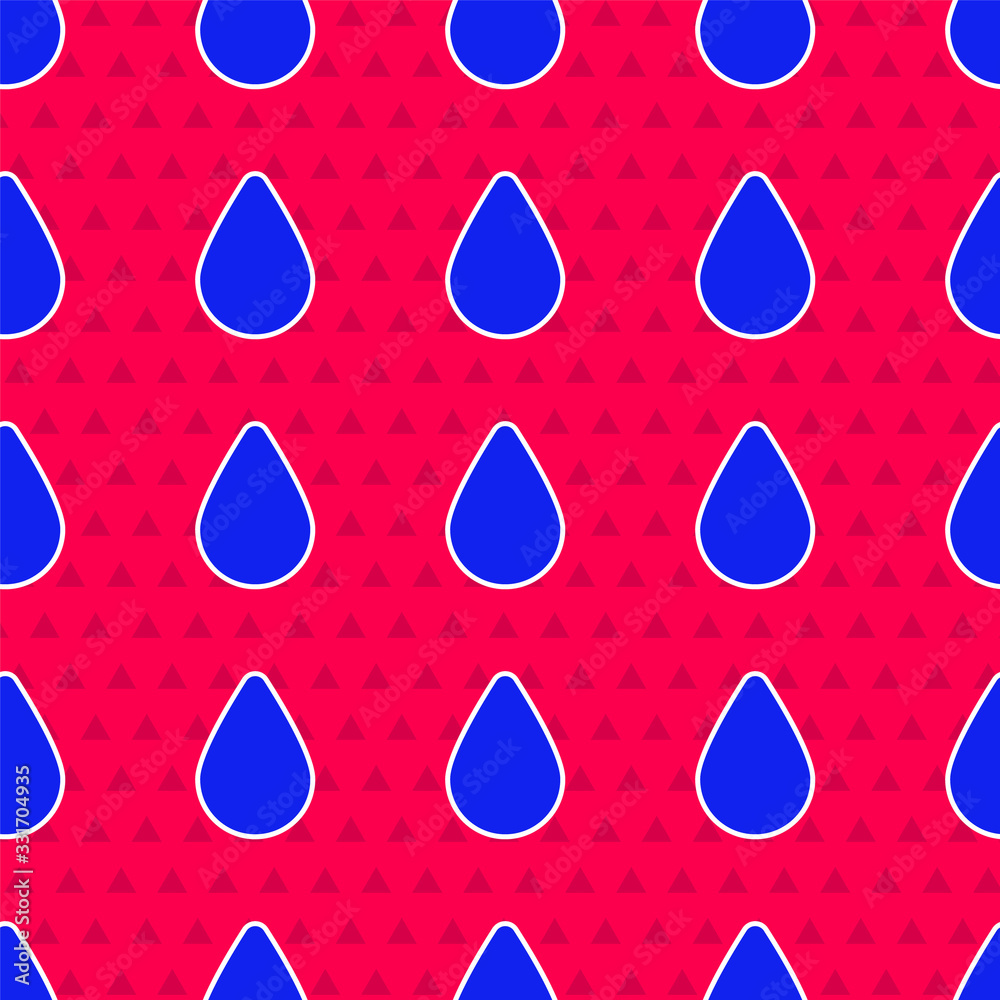 Blue Water drop icon isolated seamless pattern on red background. Vector Illustration