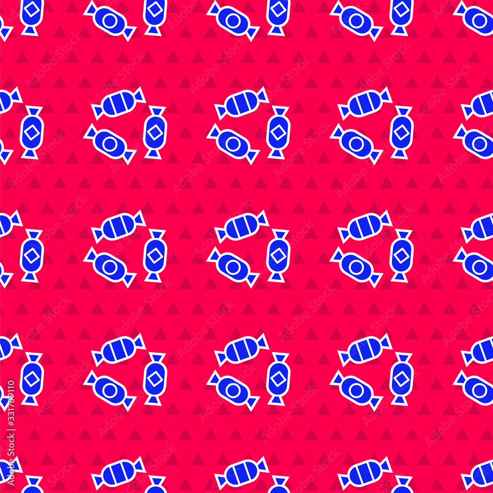 Blue Candy icon isolated seamless pattern on red background. Vector Illustration