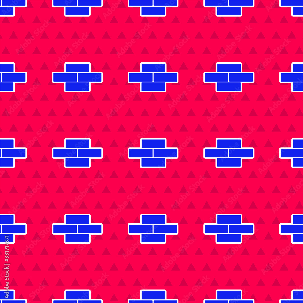 Blue Bricks icon isolated seamless pattern on red background. Vector Illustration