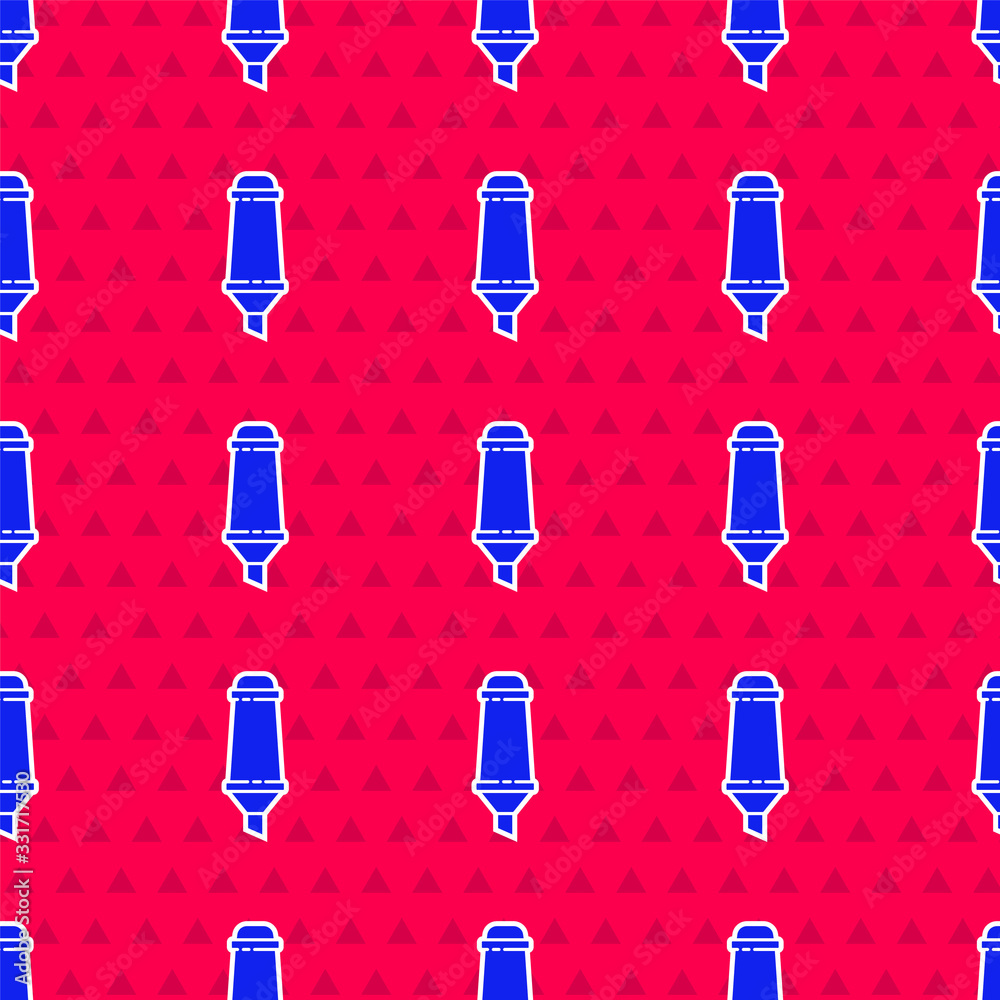 Blue Marker pen icon isolated seamless pattern on red background. Vector Illustration