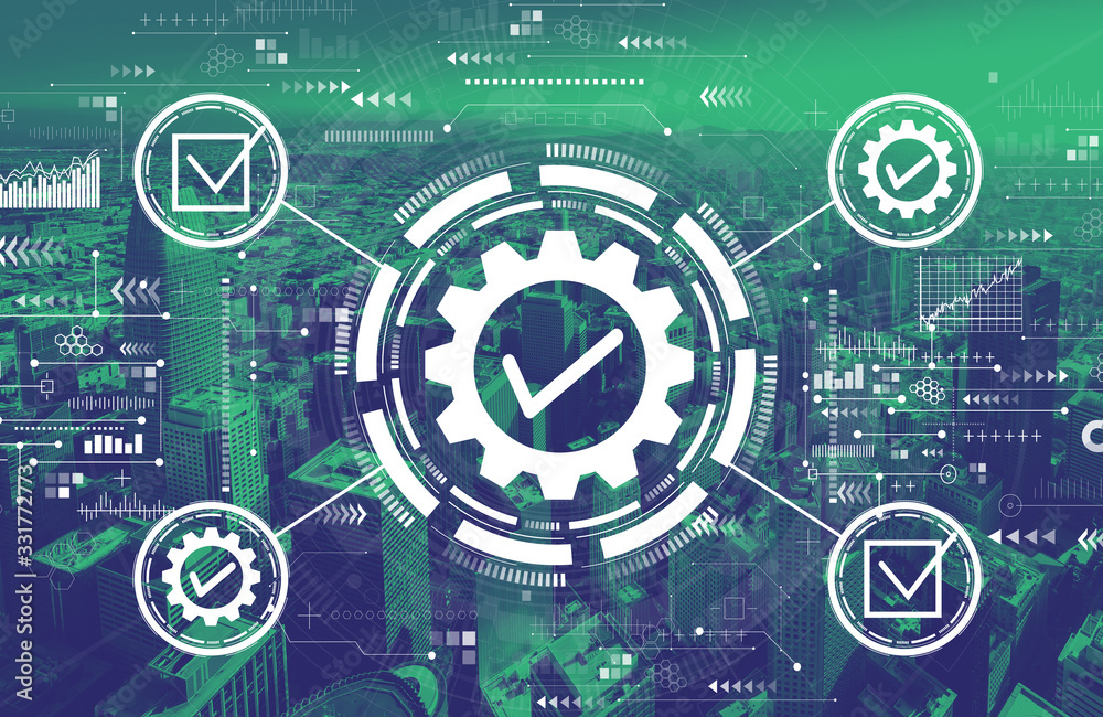 Quality control approval with downtown San Francisco skyline buildings