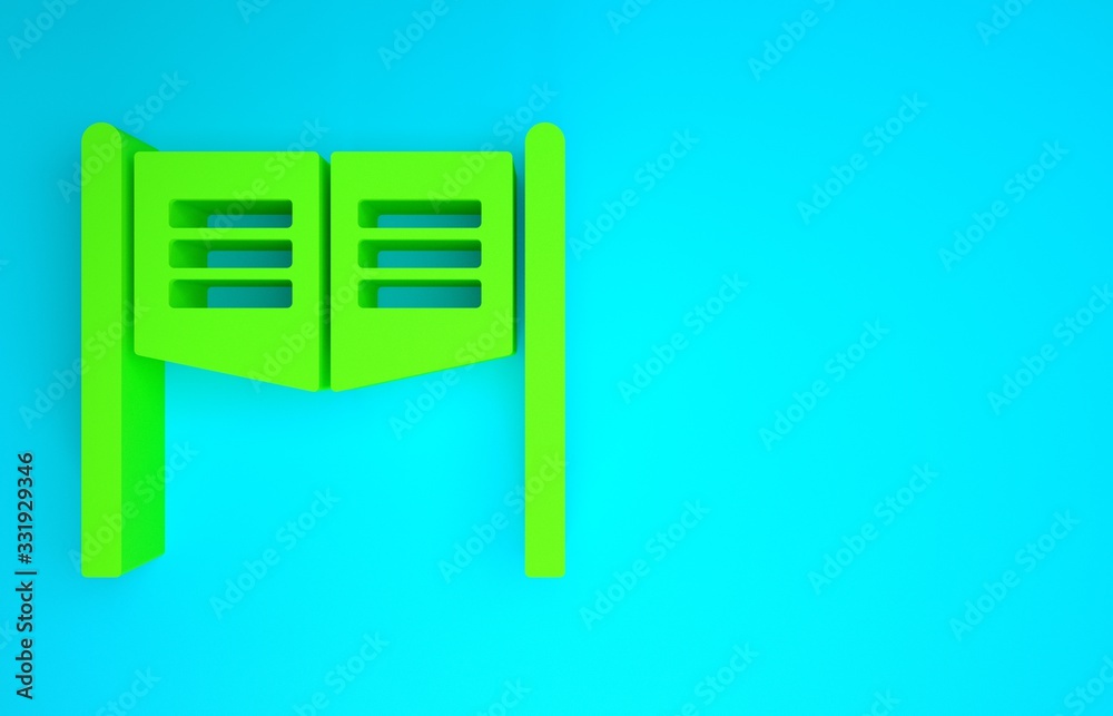 Green Old western swinging saloon door icon isolated on blue background. Minimalism concept. 3d illu