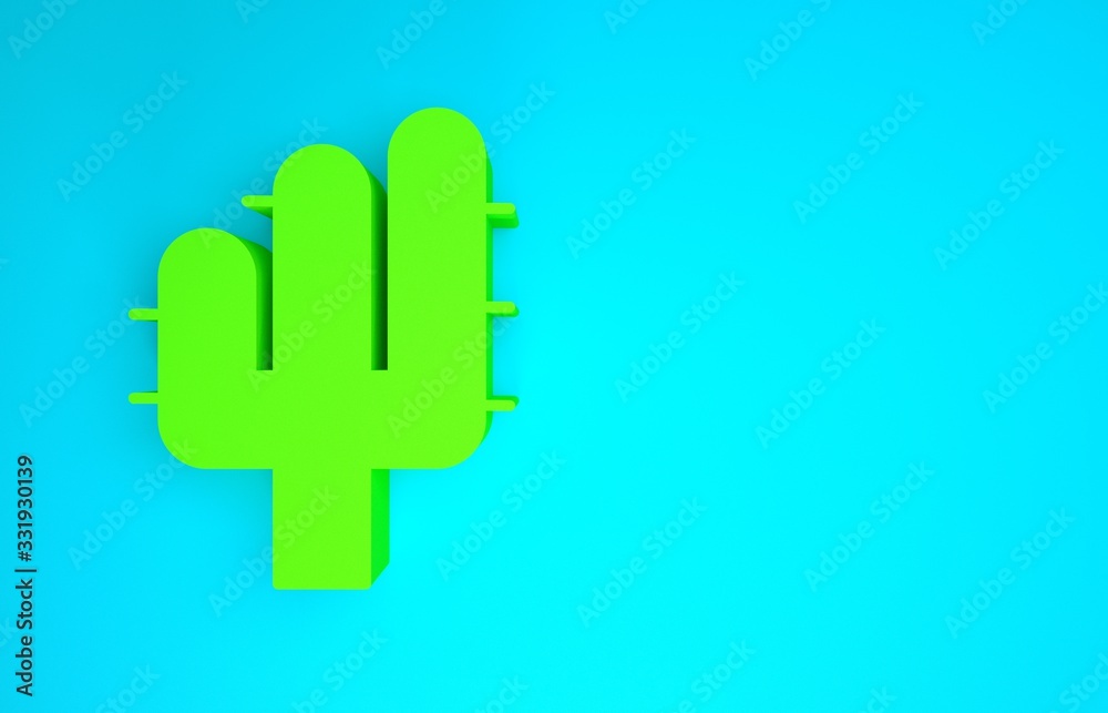 Green Cactus icon isolated on blue background. Minimalism concept. 3d illustration 3D render