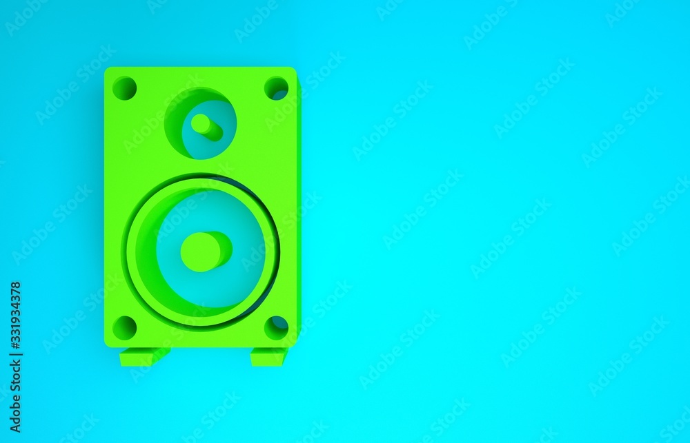 Green Stereo speaker icon isolated on blue background. Sound system speakers. Music icon. Musical co