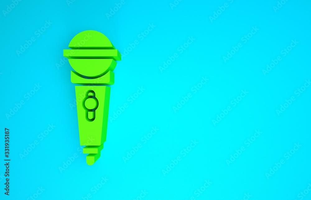 Green Microphone icon isolated on blue background. On air radio mic microphone. Speaker sign. Minima