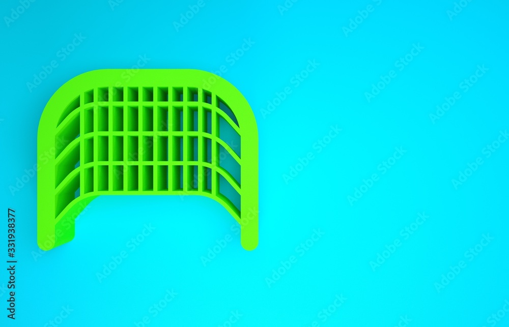 Green Ice hockey goal with net for goalkeeper icon isolated on blue background. Minimalism concept. 