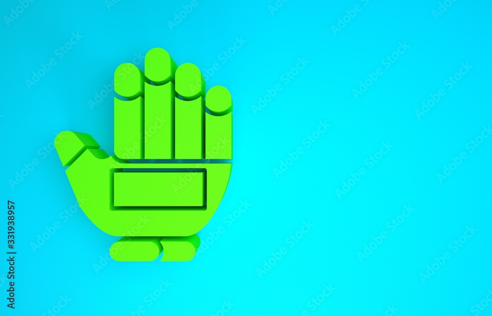 Green Hockey glove icon isolated on blue background. Sports playing and training protective gloves o