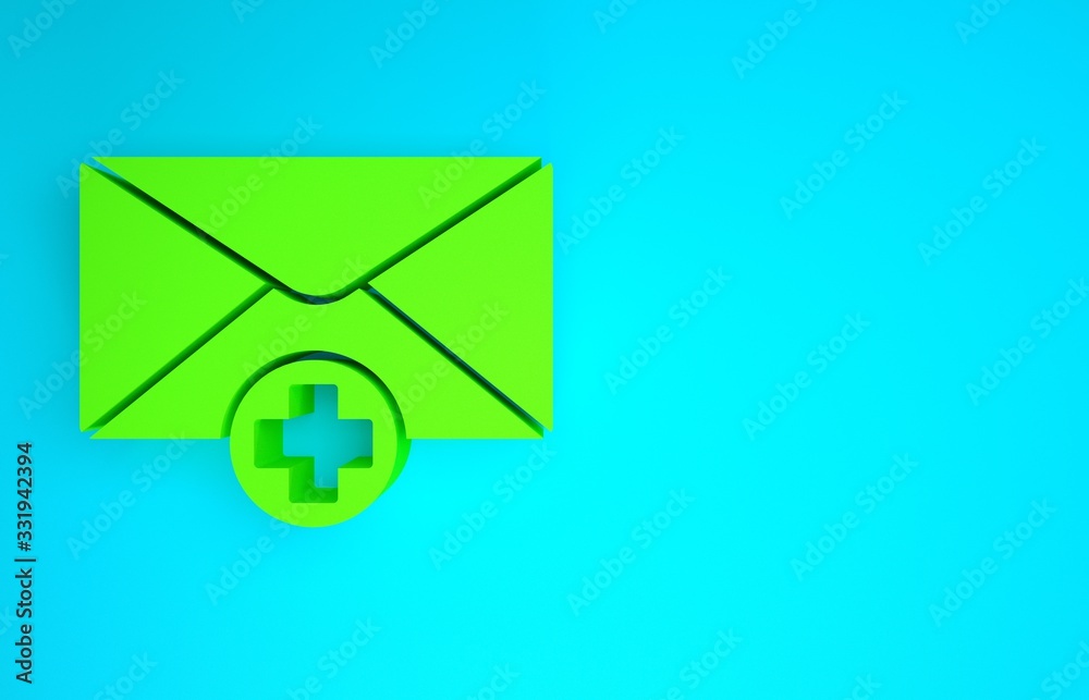 Green Envelope icon isolated on blue background. Received message concept. New, email incoming messa