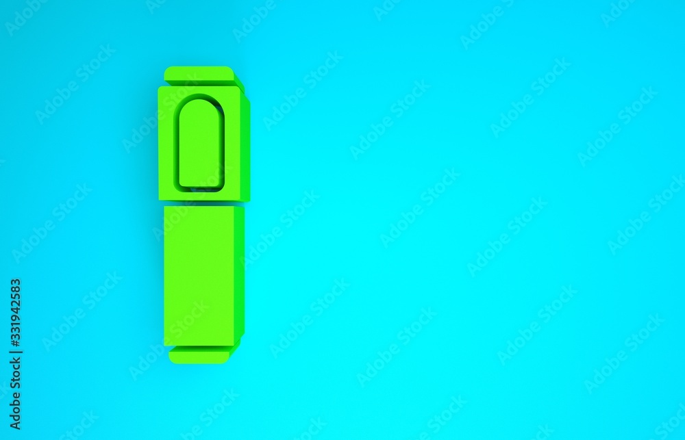 Green Marker pen icon isolated on blue background. Minimalism concept. 3d illustration 3D render