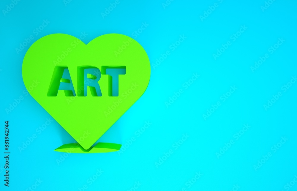 Green Heart with text art icon isolated on blue background. Minimalism concept. 3d illustration 3D r