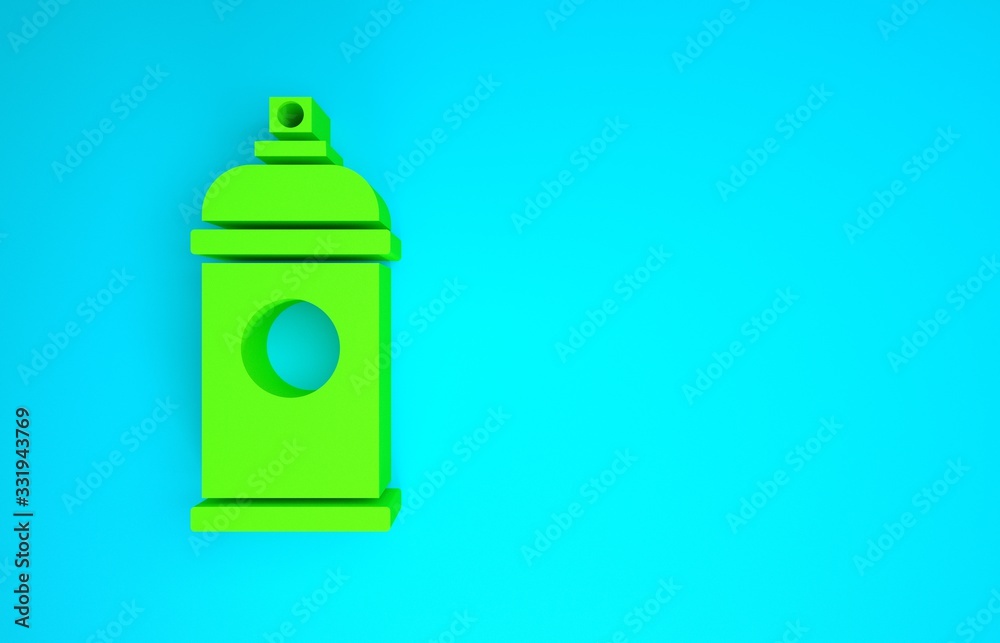 Green Paint spray can icon isolated on blue background. Minimalism concept. 3d illustration 3D rende