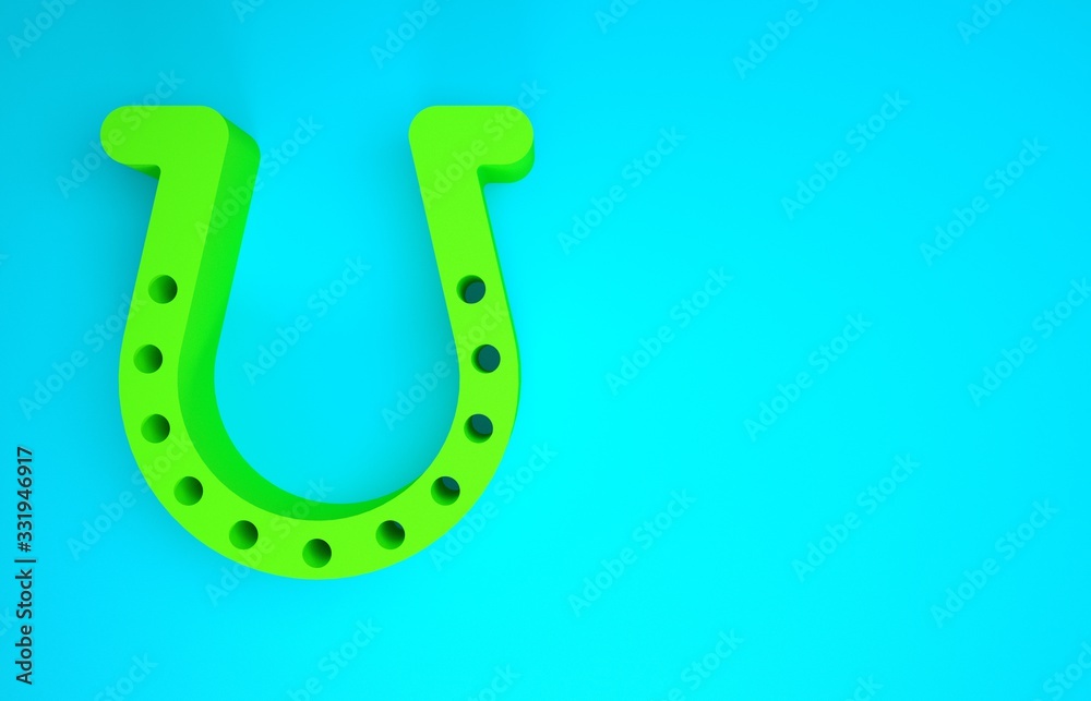 Green Horseshoe icon isolated on blue background. Minimalism concept. 3d illustration 3D render