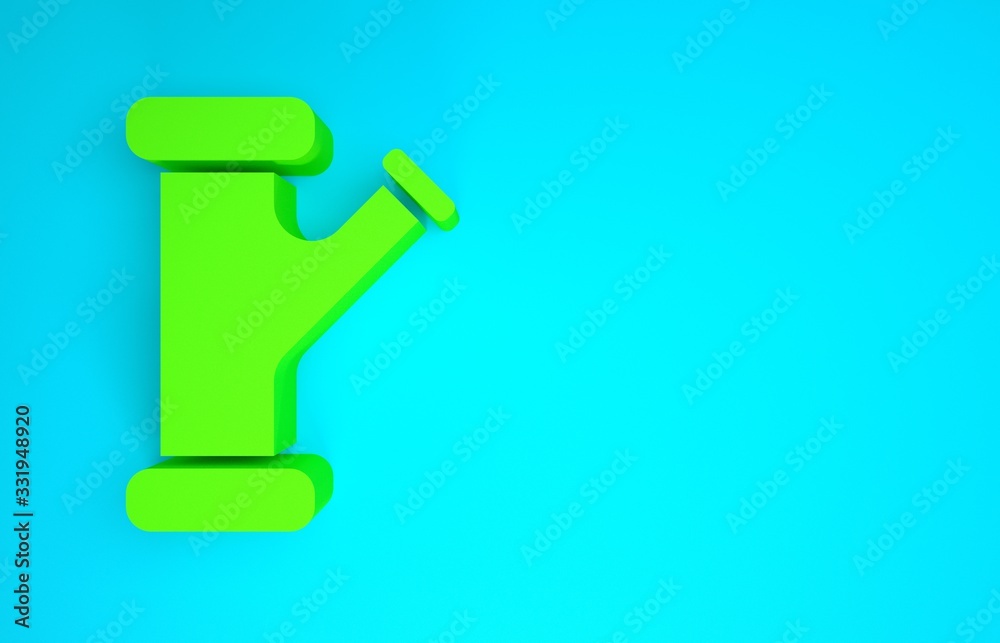 Green Industry metallic pipe icon isolated on blue background. Plumbing pipeline parts of different 