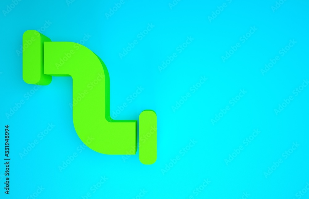 Green Industry metallic pipe icon isolated on blue background. Plumbing pipeline parts of different 