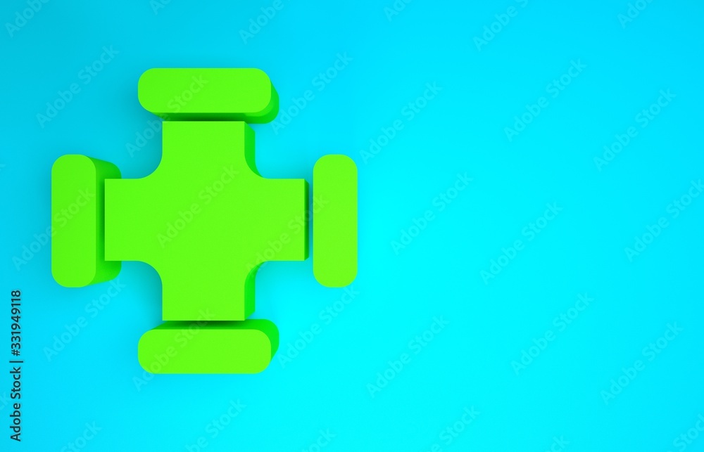 Green Industry metallic pipe icon isolated on blue background. Plumbing pipeline parts of different 