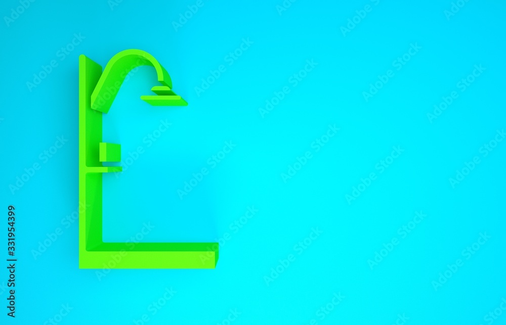 Green Shower icon isolated on blue background. Minimalism concept. 3d illustration 3D render