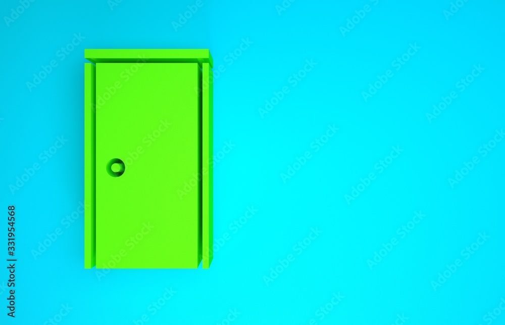 Green Closed door icon isolated on blue background. Minimalism concept. 3d illustration 3D render