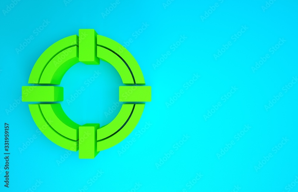 Green Lifebuoy icon isolated on blue background. Life saving floating lifebuoy for beach, rescue bel