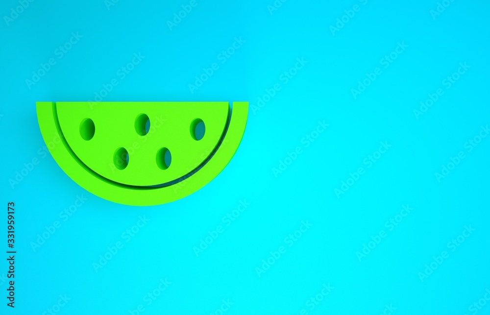 Green Watermelon icon isolated on blue background. Minimalism concept. 3d illustration 3D render