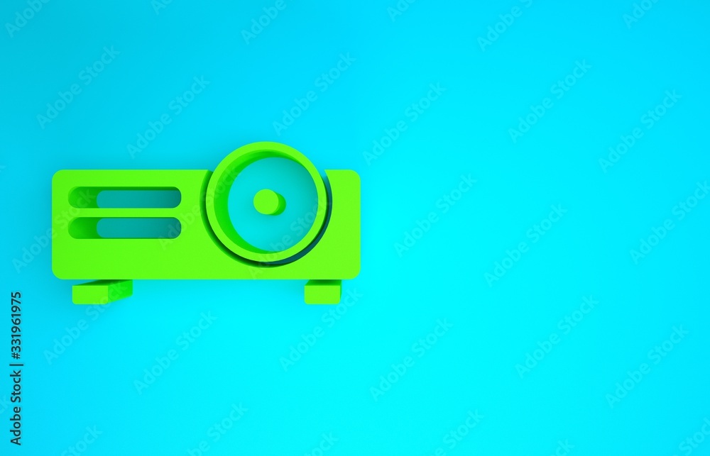 Green Presentation, movie, film, media projector icon isolated on blue background. Minimalism concep