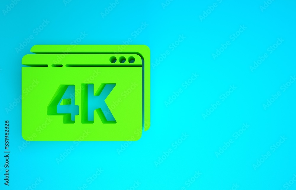 Green Online play video with 4k Ultra HD video technology icon isolated on blue background. Film str