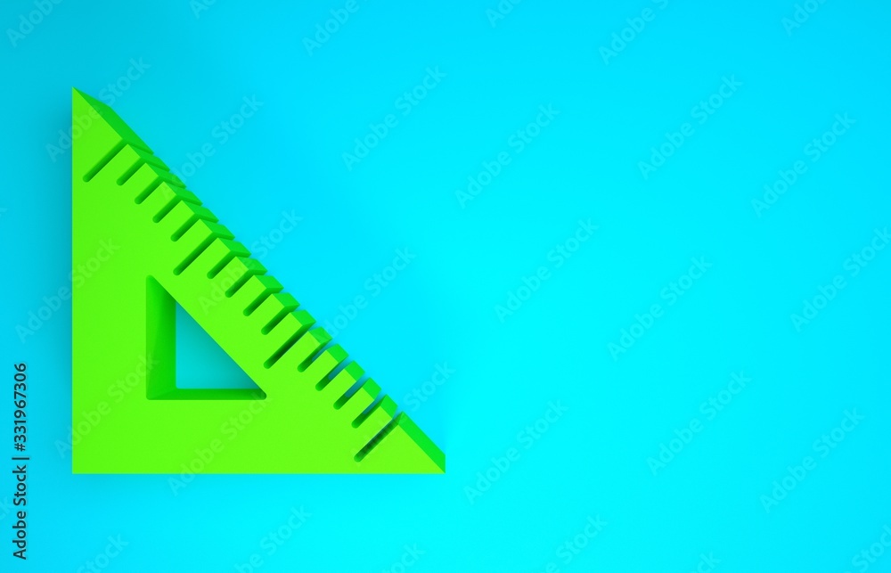 Green Triangular ruler icon isolated on blue background. Straightedge symbol. Geometric symbol. Mini