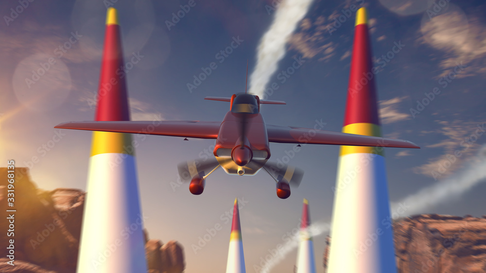 Sports plane on air racing. Render 3D. Illustration.