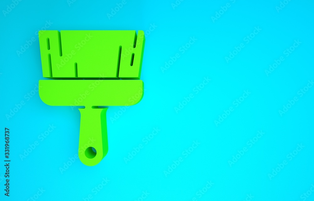 Green Paint brush icon isolated on blue background. Minimalism concept. 3d illustration 3D render